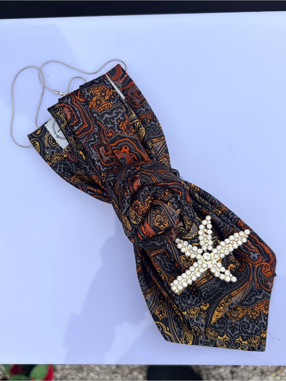 Elegant Black & Orange Paisley Crystal Star Accent